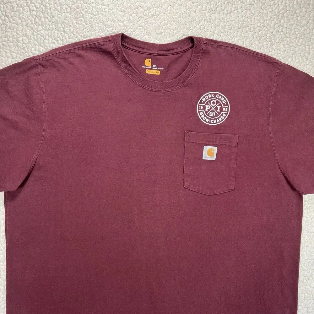 Carhartt K87 2XL‎ Maroon Pocket Work T-Shirt PCI Ent 1998 Graphic Workwear